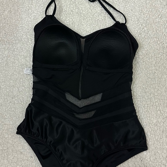 Leonisa Black One Piece Swimsuit with Sheer Mesh Panels - Picture 5 of 10